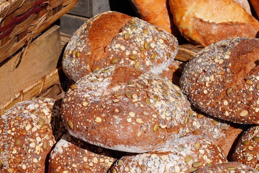 Assortment of fresh artisan bread in a basket