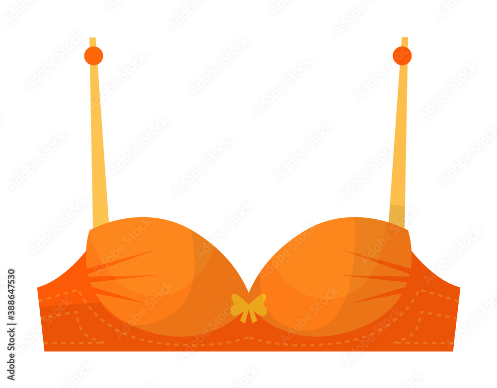 Woman balconette bra. Orange balconette bra with decoration button and ...
