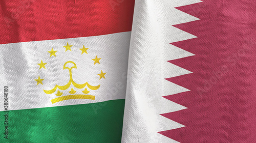 Qatar and Tajikistan two flags textile cloth 3D rendering