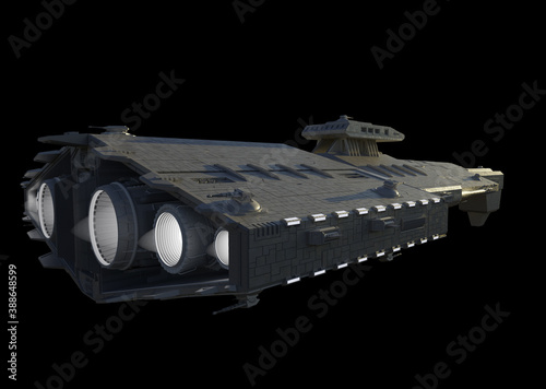 Leinwand Poster Light Spaceship Battle Cruiser - Right Side Rear View, 3d digitally rendered sci