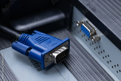 vga or video graphics array cable. computer graphics plug