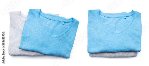 set of a blank folded t-shirt on a white background. branding template. above view
