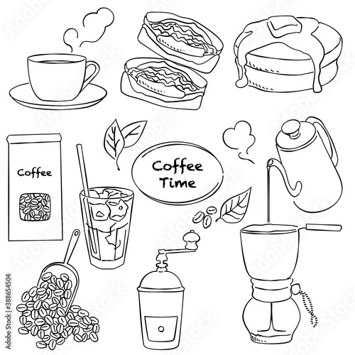 コーヒー　シーン　あしらい　ペン画　手書き
