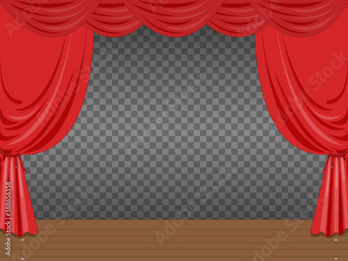 Empty stage illustration with red curtains transparent