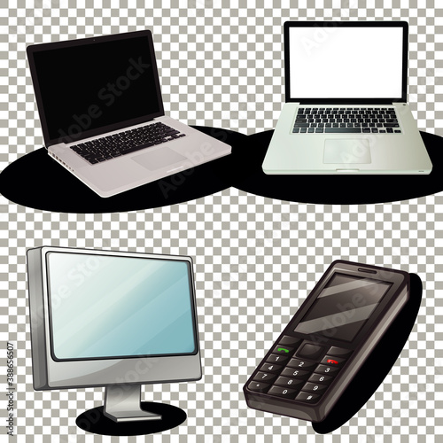Set of technology gadget on transparent background