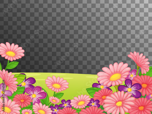 Pink flower field on transparent background