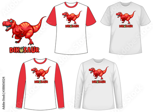 Set of different types of shirt in dinosaur theme with dinosaur logo