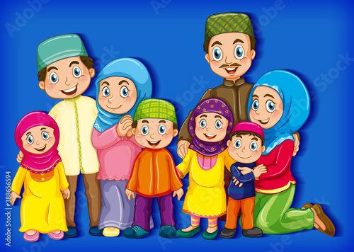 Muslim family member on cartoon character colour gradient background