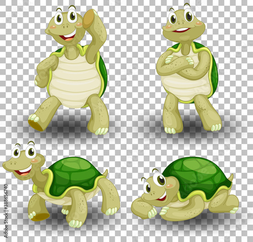 Set of cute turtle on transparent background