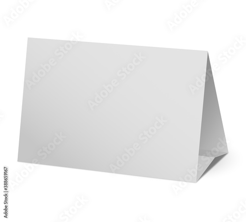 White blank paper table card isolated on white background. 3d illustration