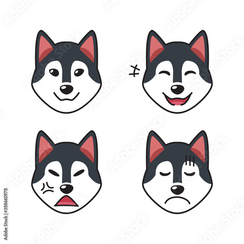 Set of siberian husky dog faces showing different emotions for design.