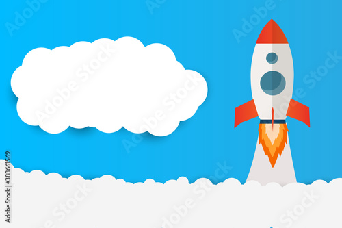 Rocket start up concept with clouds workspace vector design.
