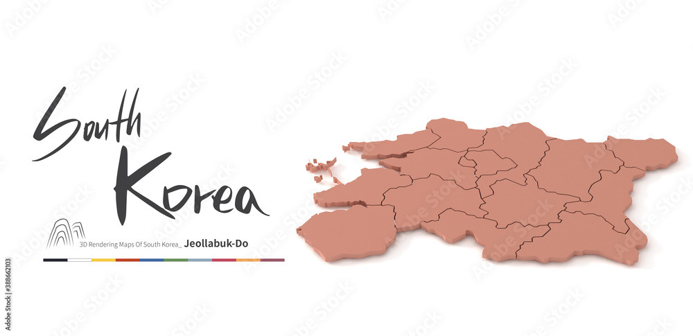 jeollabuk-do map. 3d rendering map of south korea provinces.