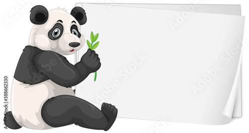Blank sign template with cute panda on white background