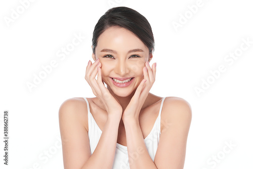Beautiful young asian woman with clean fresh skin on white background  Face care  Facial treatment  Cosmetology  beauty and spa  Asian women portrait