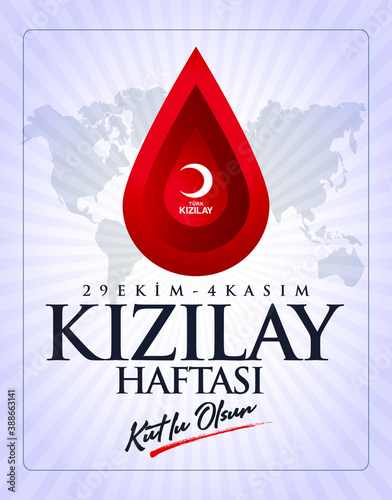 29 Ekim - 4 Kasim, Kizilay haftasi kutlu olsun. Translation: Happy Turkish Red Crescent week 29 October - 4 November. Graphic for design elements. photo