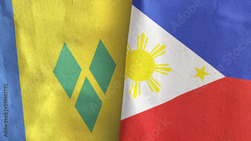 Philippines and Saint Vincent and the Grenadines two flags cloth 3D rendering