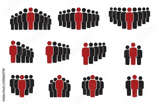 Vector image of a silhouette of a group of people with a leader. Black silhouette of a team with a commander. Stock illustration. EPS10