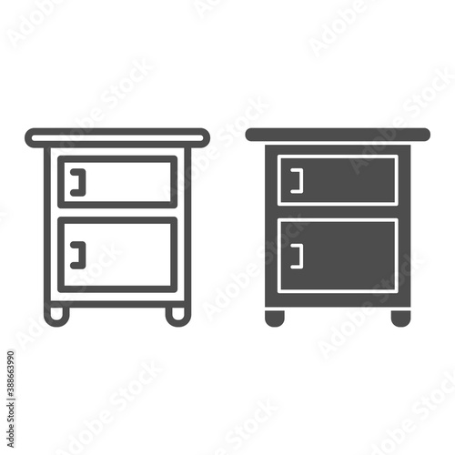 Bedside table on legs line and solid icon, Furniture concept, Wooden night table sign on white background, classic nightstand with two drawers icon in outline style for mobile, web. Vector graphics.