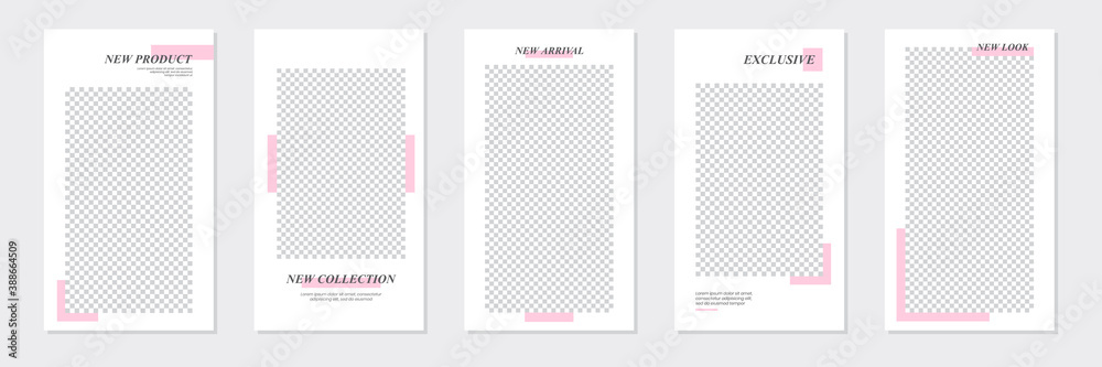 Set of rectangle editable minimal layout social media stories template pastel pink color for personal or business. Use this layout for web, banner, poster, shop, discount, sale, promotional product.