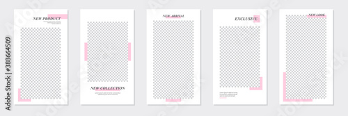 Set of rectangle editable minimal layout social media stories template pastel pink color for personal or business. Use this layout for web, banner, poster, shop, discount, sale, promotional product.