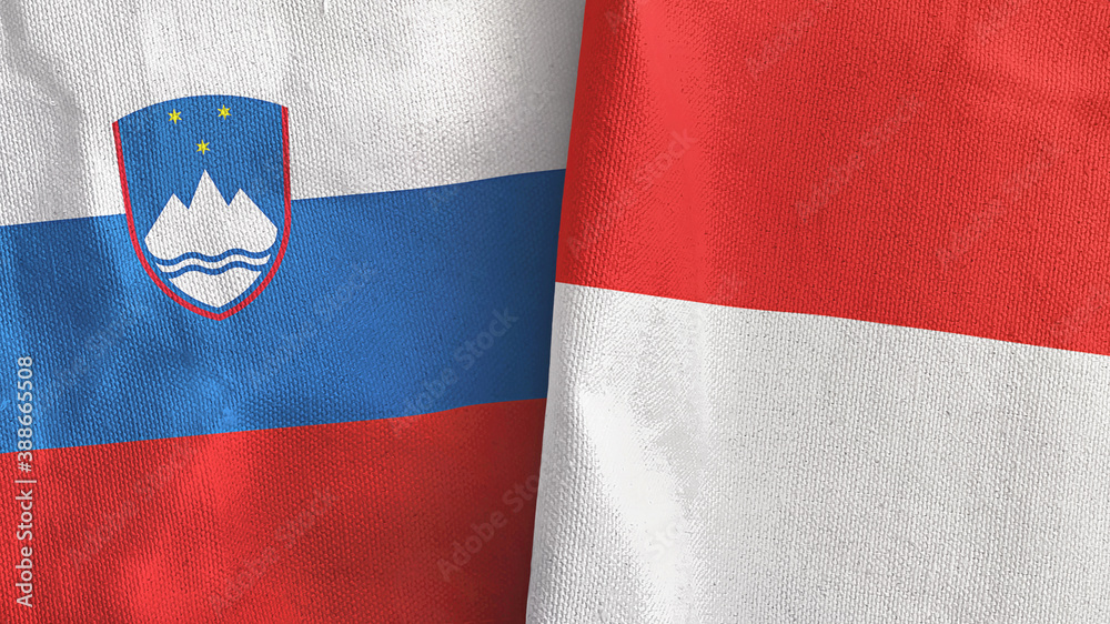 Indonesia and Slovenia two flags textile cloth 3D rendering