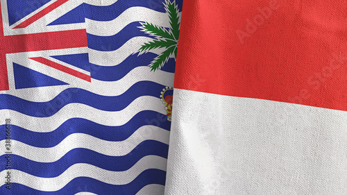 Fototapeta Naklejka Na Ścianę i Meble -  Indonesia and British Indian Territory two flags textile cloth 3D rendering