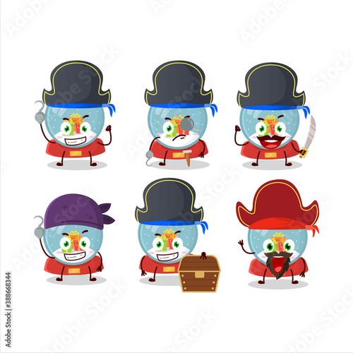 Cartoon character of snowball with gift with various pirates emoticons