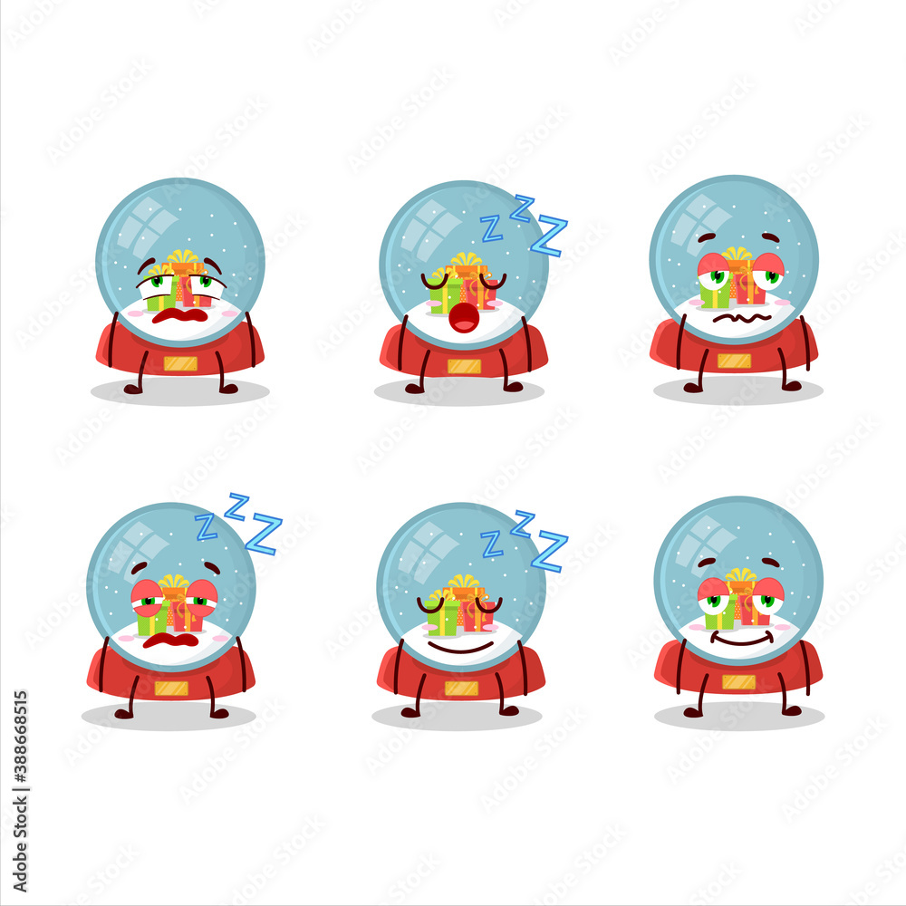 Cartoon character of snowball with gift with sleepy expression
