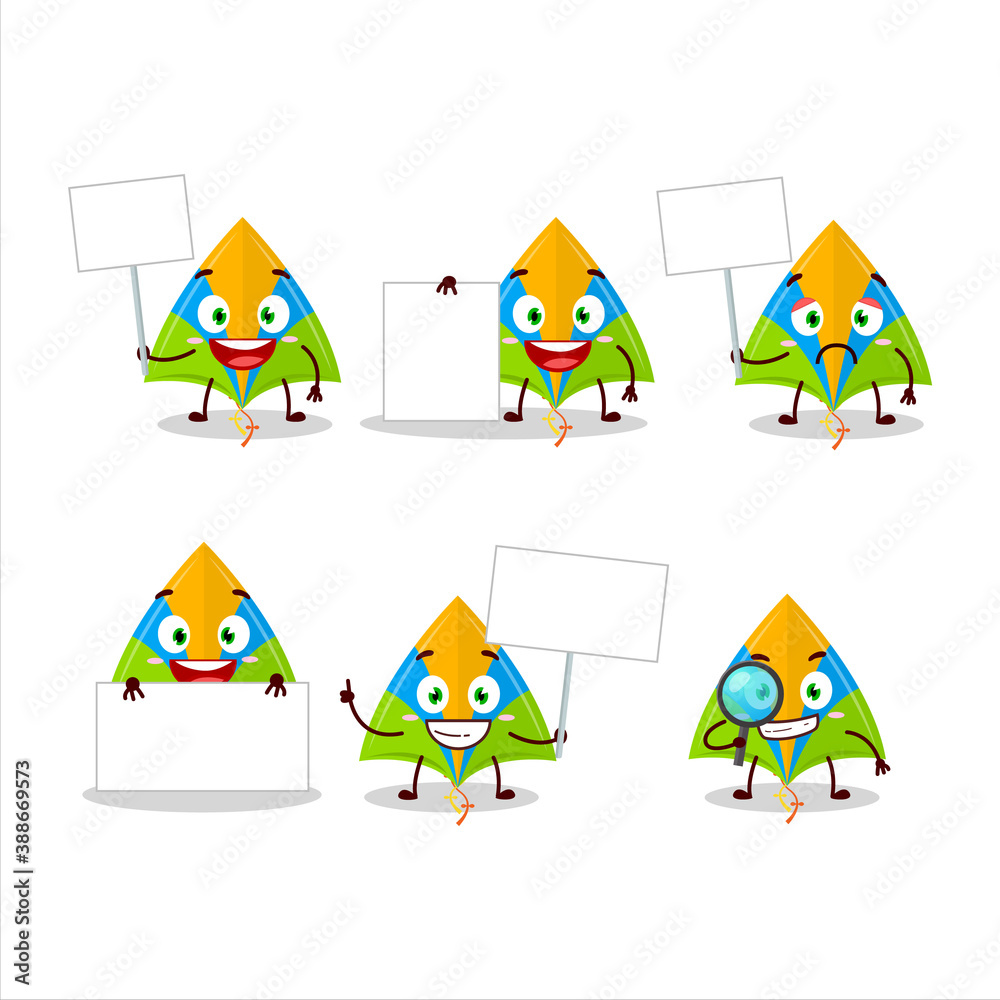 Kite cartoon in character bring information board