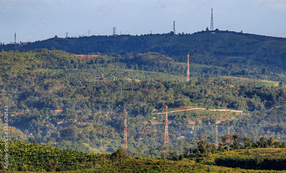 Base Transceiver Station & Transmission tower in a green hill mountain in Indonesia