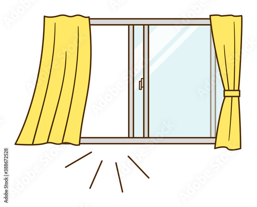 illustration of opening window and curtain