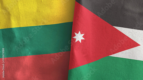 Jordan and Lithuania two flags textile cloth 3D rendering