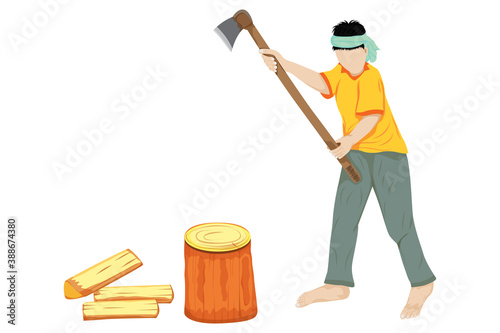 isolated agriculturist  cutting firewood vector design