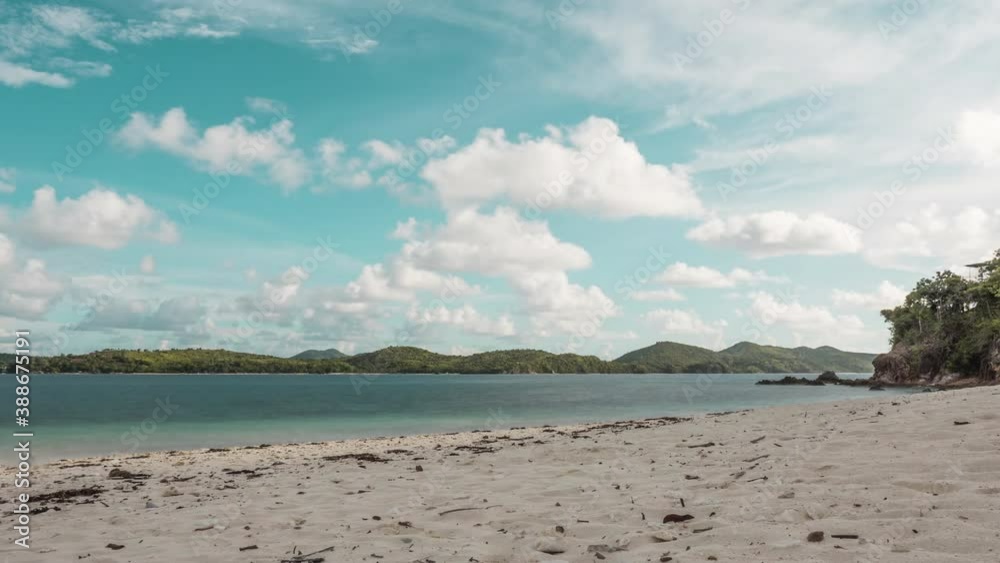 Low Angle Timelapse Of Clouds And White Beach On An Island In Palawan Philippines Low Angle Timelapse Of Clouds And White Beach On An Island In Palawan Philippines