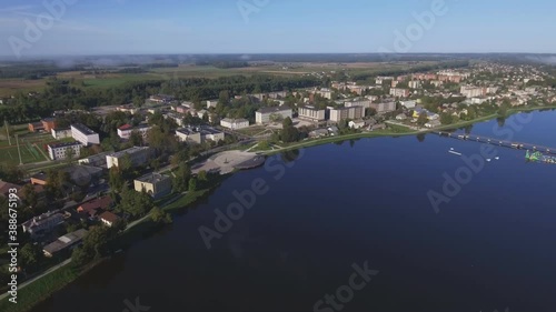 Sunny Morning in the Small Town of Sirvintos. Aerial Arc Right Footage photo