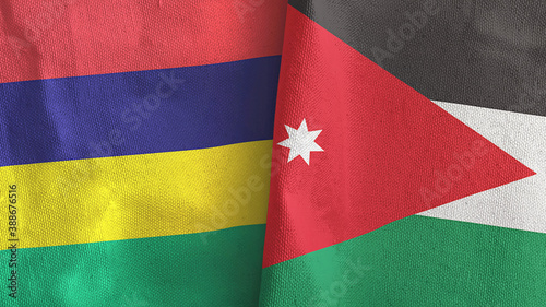 Jordan and Mauritius two flags textile cloth 3D rendering