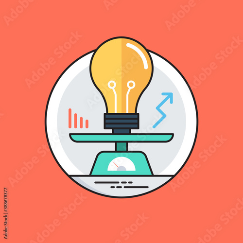 
A light bulb on weighing scale with graph symbols indicating creative idea 
