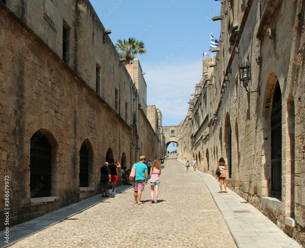 Avenue of the Knights or Odos Ippoton in the Old Town of Rhodes, the city of Rhodes, Greece 