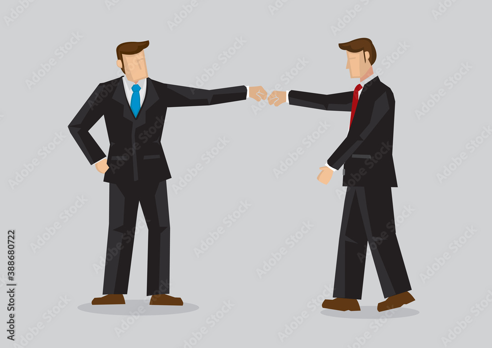 Two businessman fist bumping. Concept of teamwork, partnership or communication. Isolated vector illustration. Two businessman fist bumping. Concept of teamwork, partnership or communication. Isolated vector illustration.