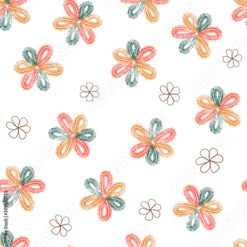 seamless hand draw multicolour pattern background with simple flower