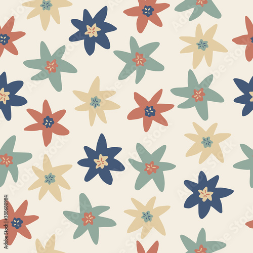 seamless scandinavian style pattern background with doodle hand draw multicolour flower