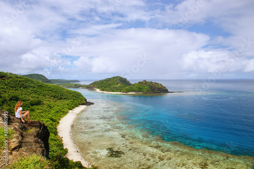 View of Drawaqa Island coastline and Nanuya Balavu Island  Yasawa Islands  Fiji