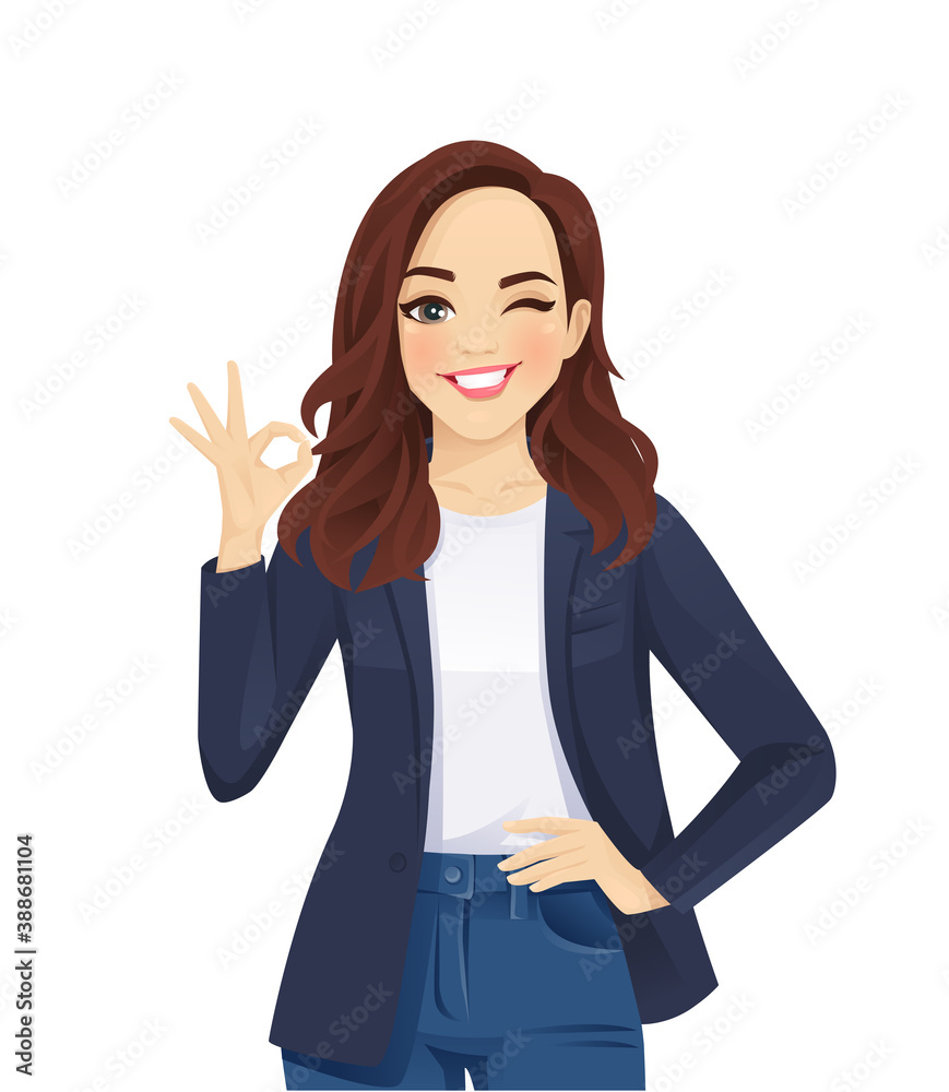 Casual business woman gesturing ok sign isolated vector illustration Casual business woman gesturing ok sign isolated vector illustration