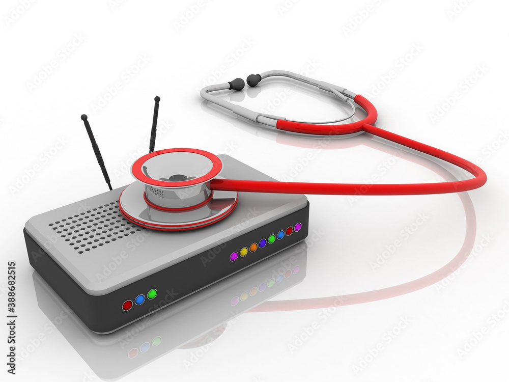 3d rendering Stethoscope connected modem 3d rendering Stethoscope connected modem