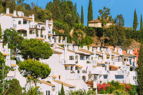 Andalusia region, Spain. Summer View Of Village With White Houses. Real Estate