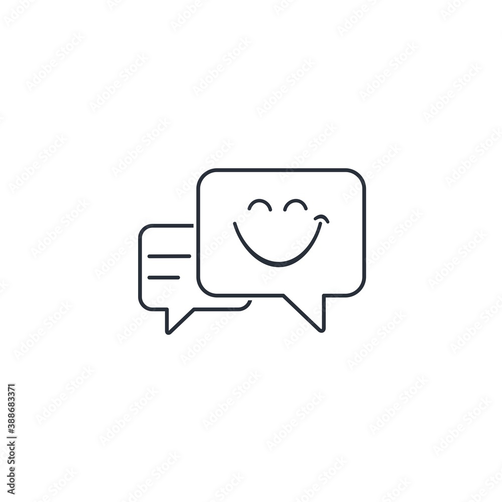 Dialog. Smile on imessage speech bubbles. Vector linear icon isolated on white background. Dialog. Smile on imessage speech bubbles. Vector linear icon isolated on white background.