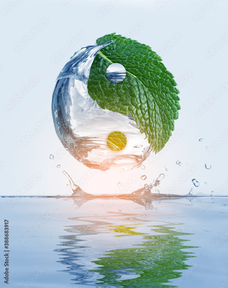 Yin-yang symbol on light color background. Zen concept - obrazy, fototapety, plakaty 