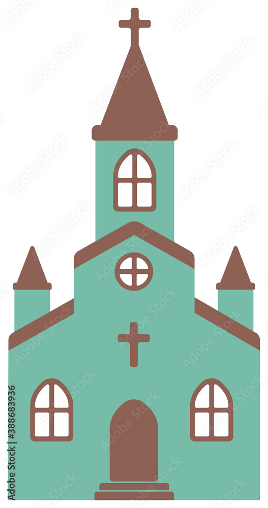 cartoon church flat design illustration (front view)