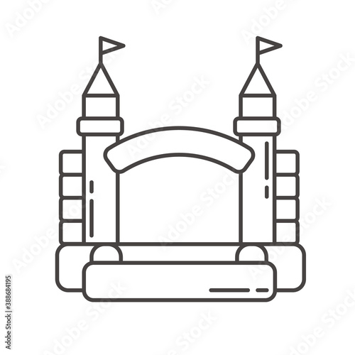 Bouncy castle outline icon. Jumping house on kids playground. Vector line illustration.